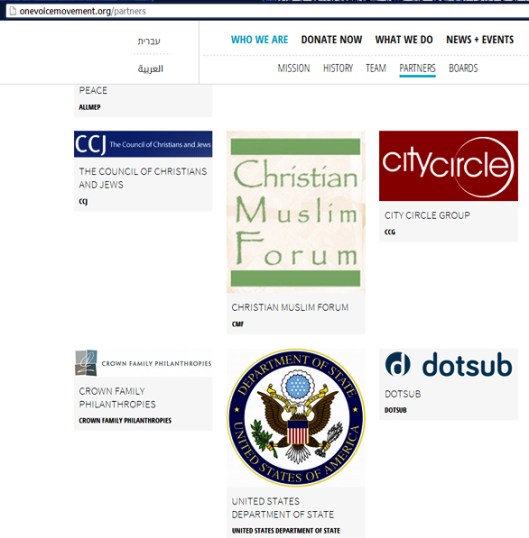 Screen capture shows emblem of the United States Department of State as a partner in an organization with offices in Israel supporting a campaign against incumbent President Benjamin Netanyahu.